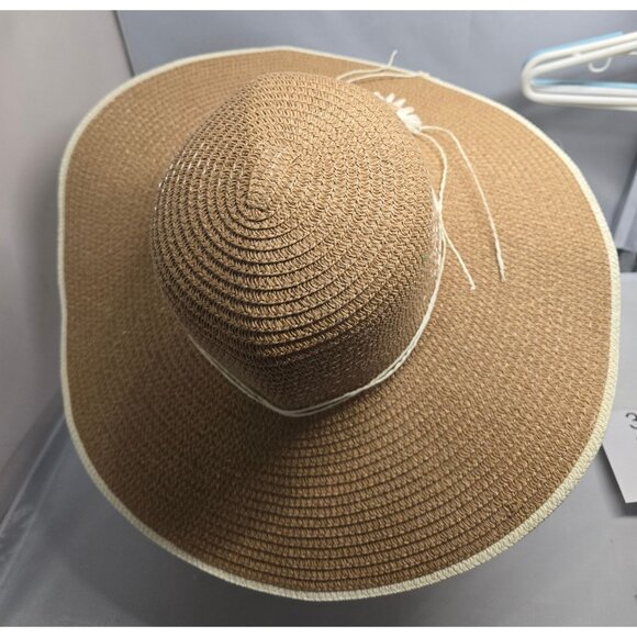 Wide Brim Floppy Straw Hat Daisy Flower Accent Natural Beige Summer beach nautic - Picture 9 of 10